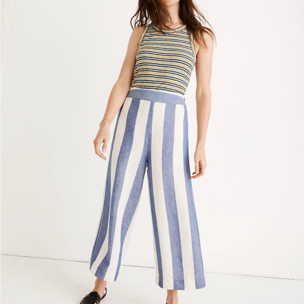 Madewell Blue and White Wide Leg Pants